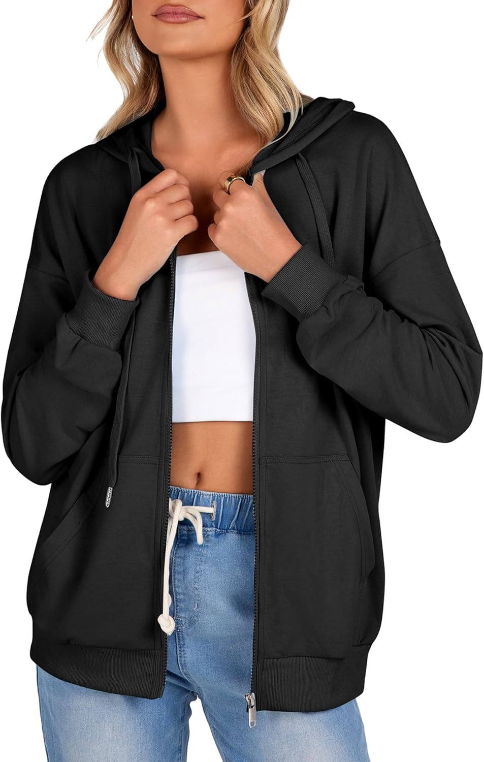 Zeagoo Women's Lightweight Hoodies Full Zip Up Oversized Sweatshirts with Pockets Long Sleeve Thin Casual Hooded Jackets - Image 3