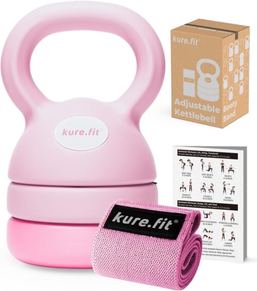 Adjustable Kettlebell | 5 lb – 12 lb | Kettlebell Weights Set for Home Gym | Full-Body Workouts, Strength Training, Weight Loss | Fabric Booty Band | Beginners & Women