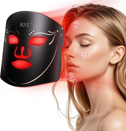 BNU Red Light Therapy for Face, 6 Modes Portable Led Face Mask Light Therapy with Remote, Timing Function, Red Light Therapy at Home 105 LED Beads