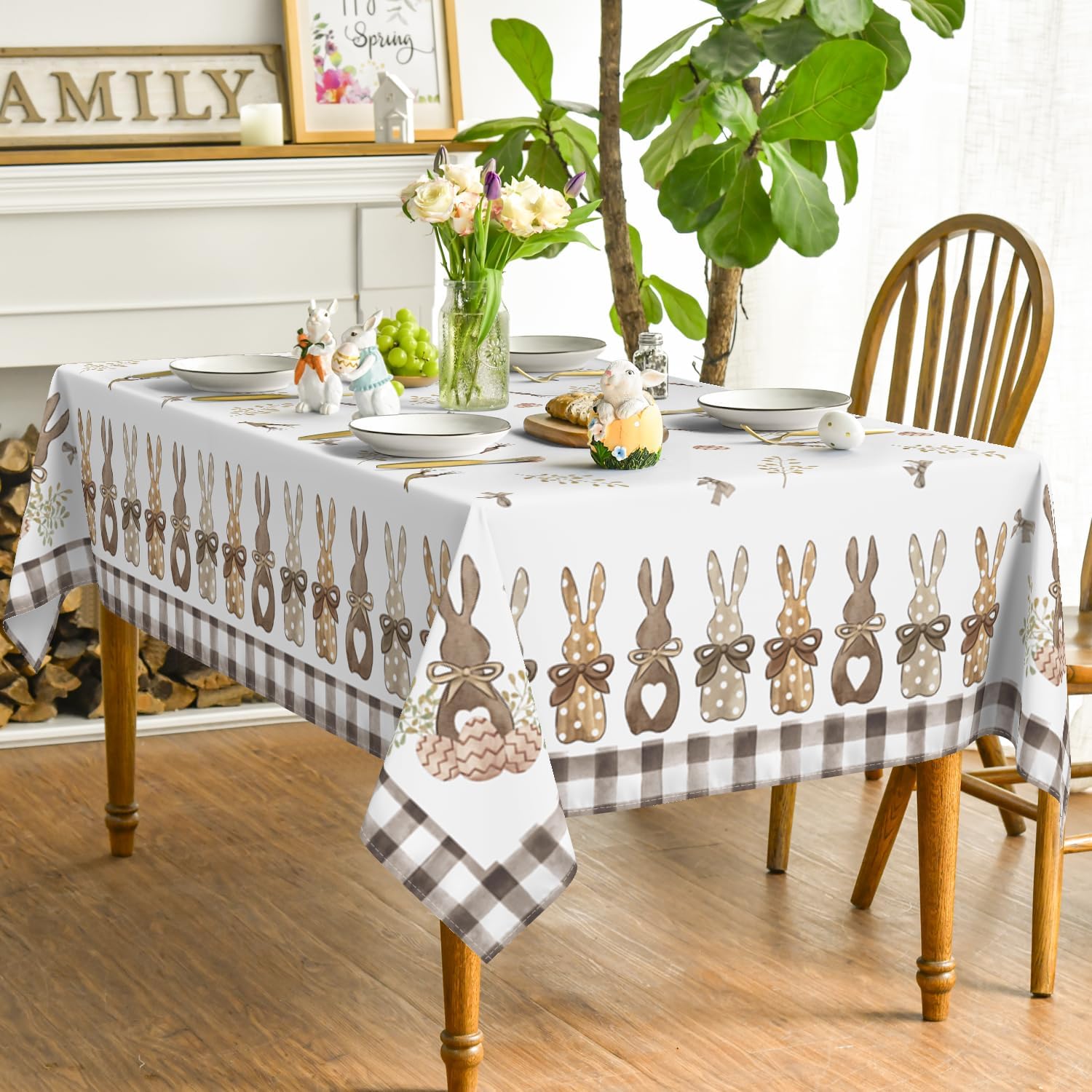 Horaldaily Easter Tablecloth 60×84 Inch Rectangular, Spring Carrots Bunny Washable Table Cover for Party Picnic Dinner Decor - Image 4