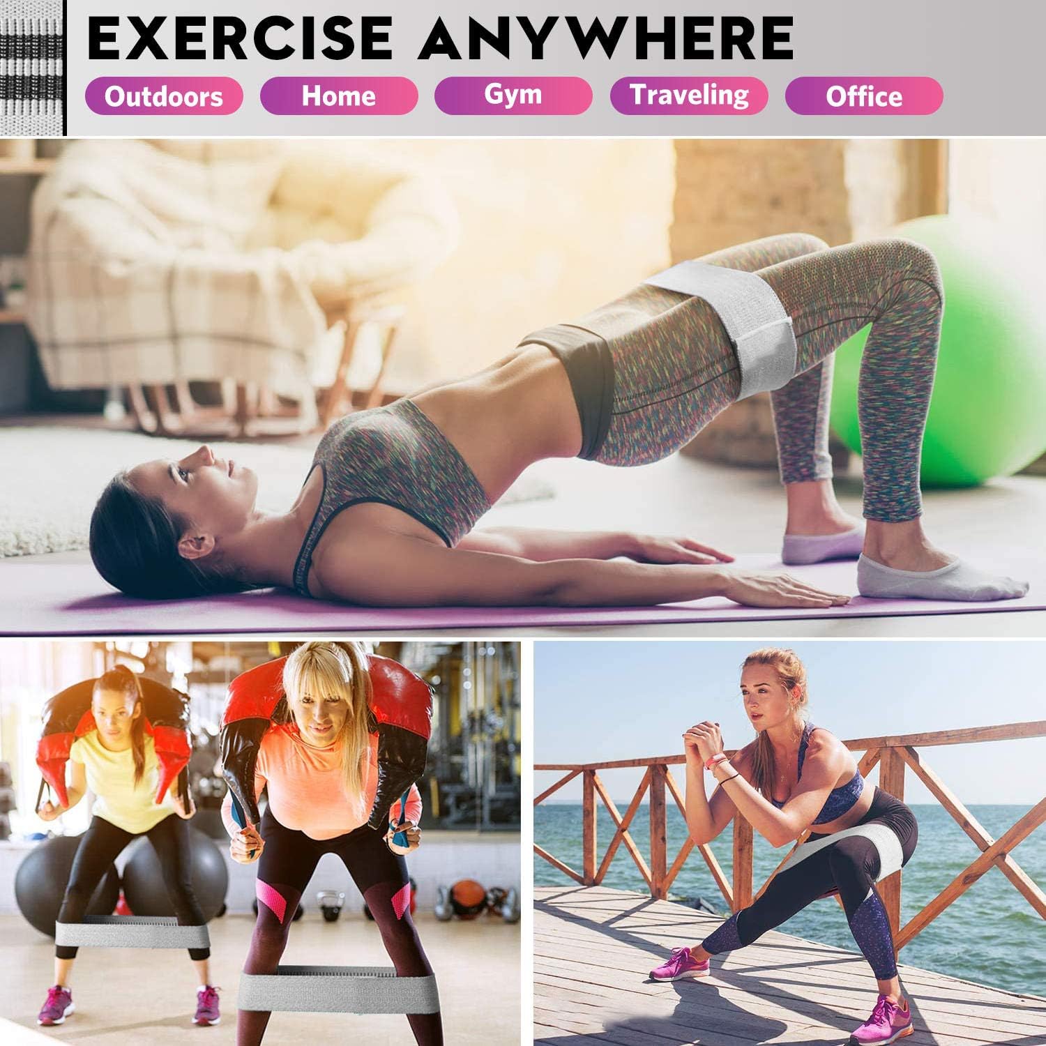 Renoj Resistance Bands, Exercise Workout Bands for Women and Men, 3 Set of Stretch Bands for Booty Legs for Yoga Starter, Pilates Flexbands - Image 5