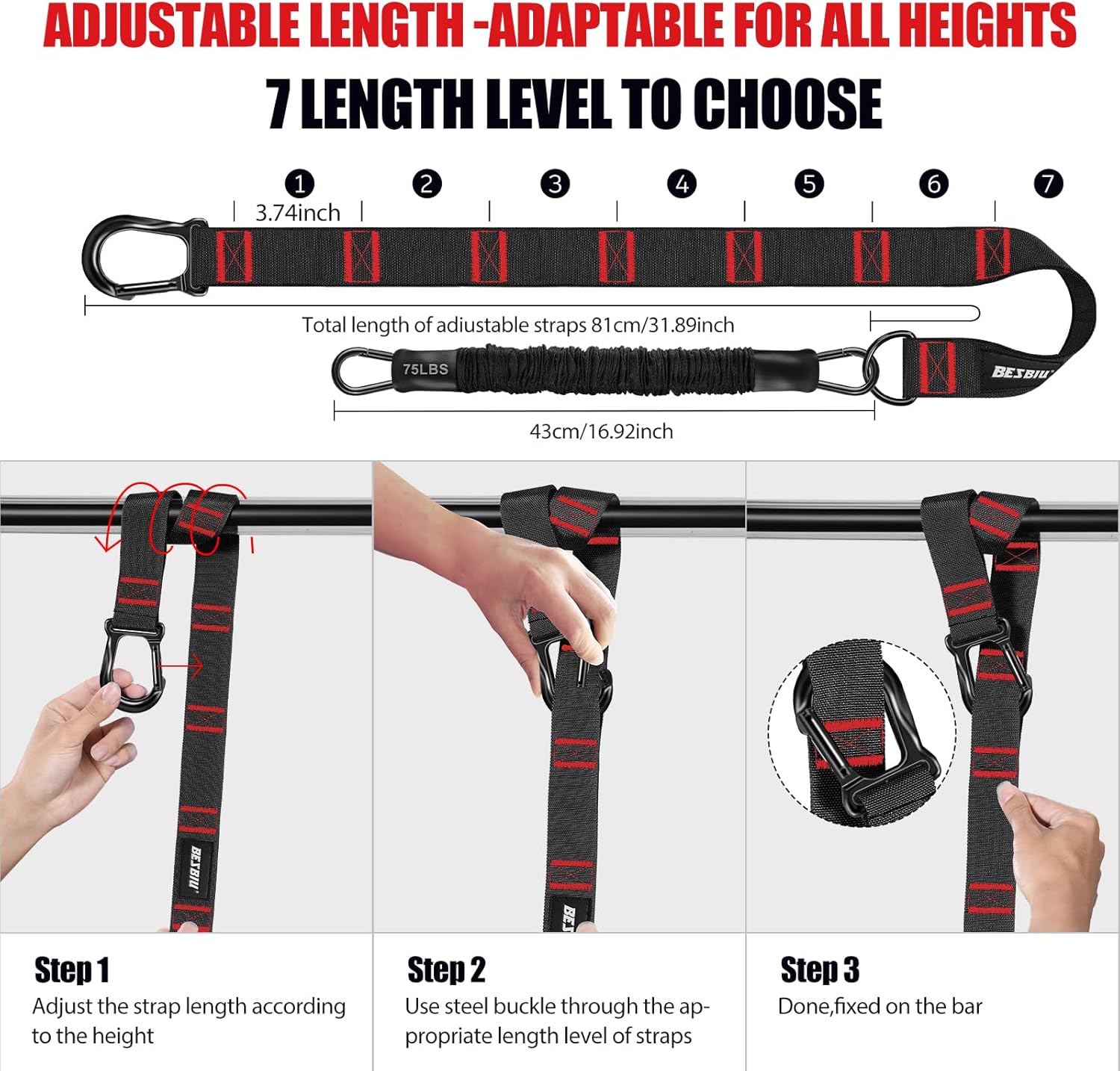 Heavy Pull Up Assistance Bands 260lbs - Resistance Bands for Pull Ups & Strength Training - Height Adjustable - Image 2