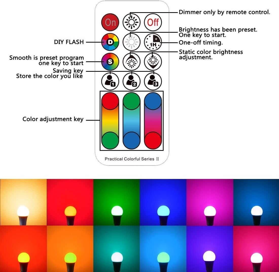 ILC Color Changing LED Light Bulb, 120 Colors, 2700K Warm White, 70 Watt Equivalent, DIY Strobe, RGB with Remote Control, LED 10W A19 E26 Screw (Pack of 2) - Image 4
