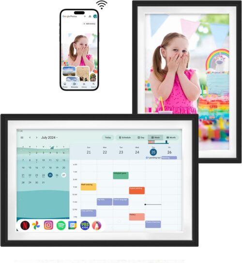 Changing 10.1″ Smart Digital Calendar F10s丨Touchscreen Digital Picture Frame丨Chore Chart丨Google Calendar&Smart HomeHub&VoiceAssistant&PortableTV&MusicSpeaker丨Smart display丨Gift For Family(White&Black)