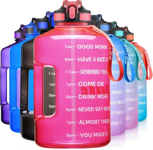 1 Gallon Motivational Sports Water Bottle with Time Marker, BPA Free 128oz Leak Proof Jug, Black, Plastic, 128 ounces, Fitness, Sports, Outdoor Activities