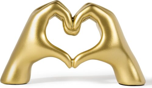 Gold Heart Hands Sculpture – Home & Table Decor – Modern Love Statue – All Seasons