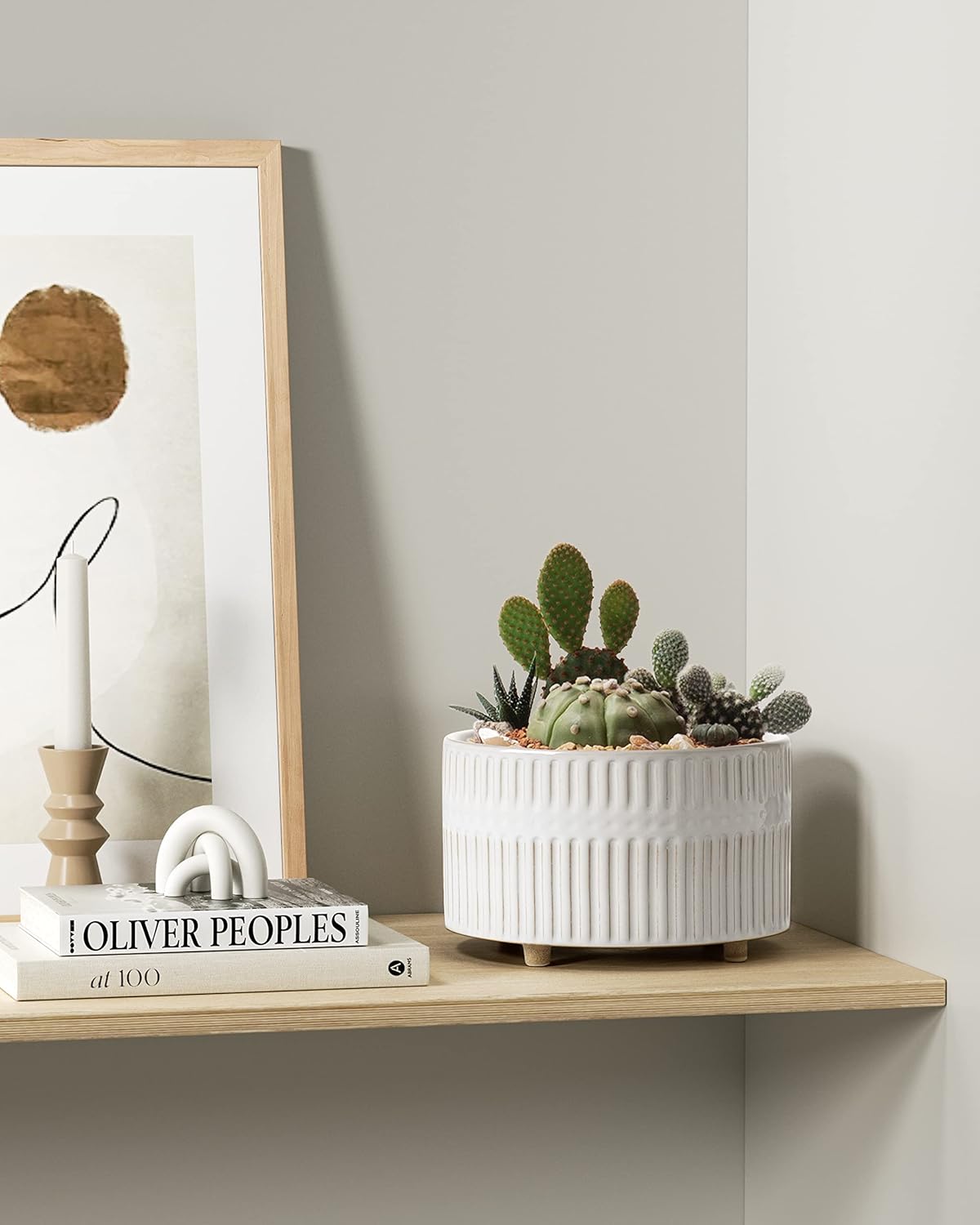 LE TAUCI Succulent Pots, 6.5+8 Inch Ceramic Indoor Plant Pot with Drainage Hole, Modern Round Decorative Flower Pot, Set of 2, Reactive Glaze White - Image 3