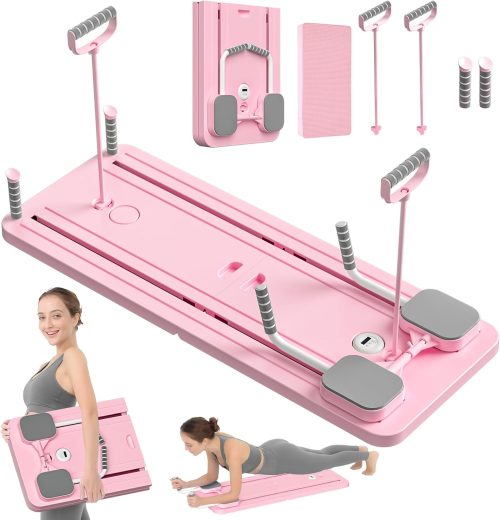 JANUA Pilates Board – 2024 Pilates Reformer Set, Multi-Purpose Foldable Pilates Reformer Board for Home, 5 in 1 Pilates Sliding Board (Pink)