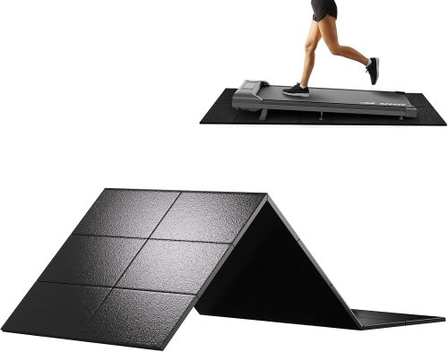 HOVSCO Foldable Treadmill Mat Non-Slip Exercise Bike Mat, 1/4″ Thick, 30″x63″ Waterproof Walking Pad for Carpet, Hardwood Floors, Workout, Indoor Bikes, Fitness Equipment, Home Yoga