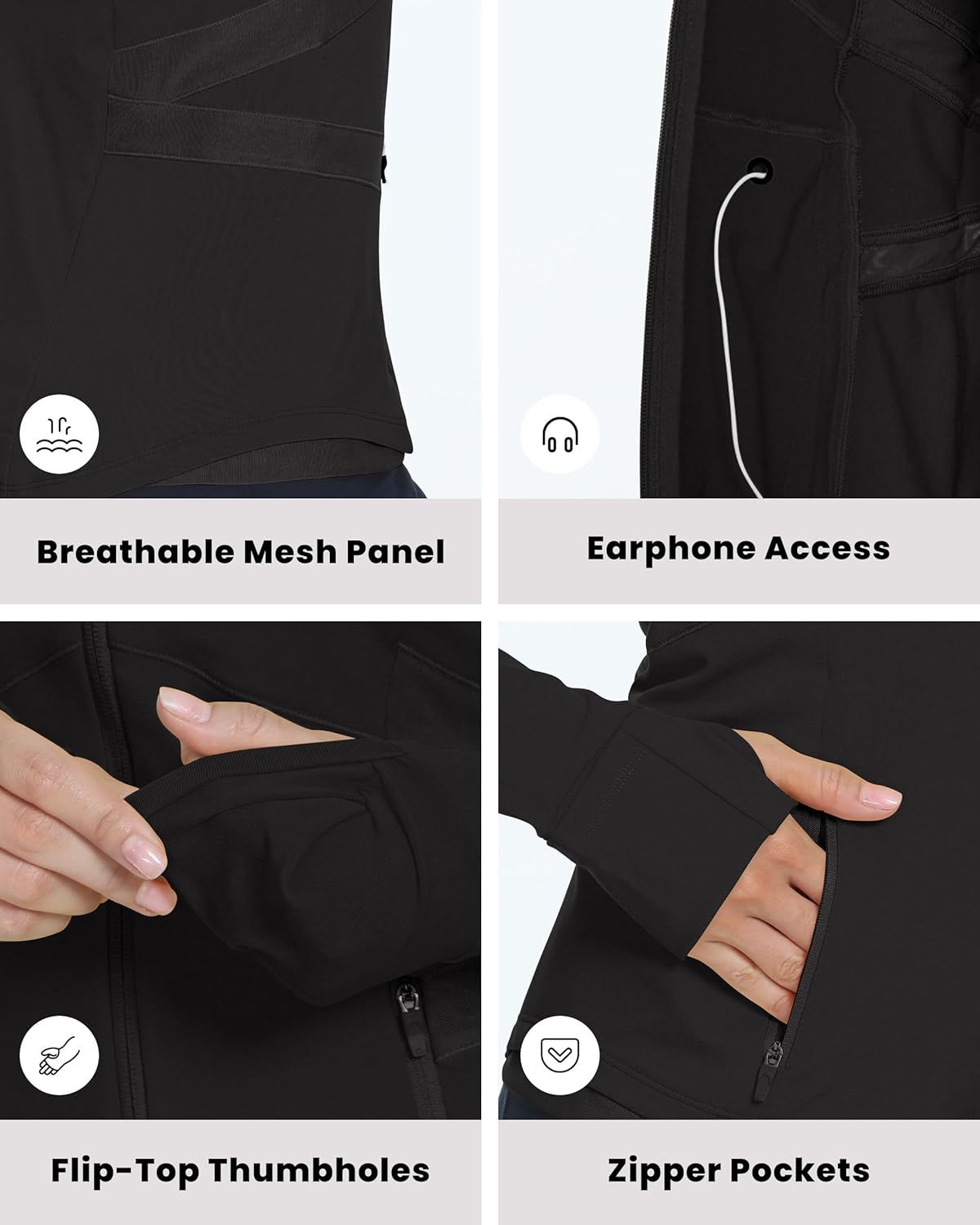 QUEENIEKE Women's Slim Fit Workout Jackets - Zip Up Athletic Running Jacket with Color-blocked Mesh & Thumb Holes - Image 3