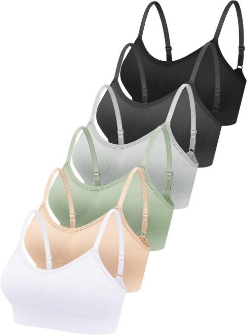 Geyoga 6 Pcs Sports Bra for Women, No Underwire Wireless Bralette Support Padded Cami Bra Seamless Camisole Tank Top