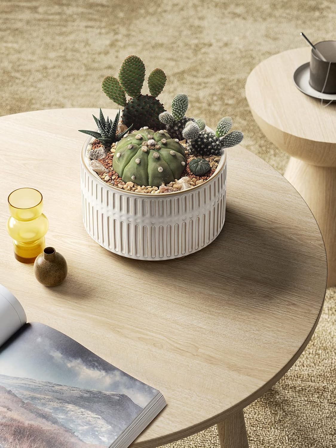 LE TAUCI Succulent Pots, 6.5+8 Inch Ceramic Indoor Plant Pot with Drainage Hole, Modern Round Decorative Flower Pot, Set of 2, Reactive Glaze White - Image 6