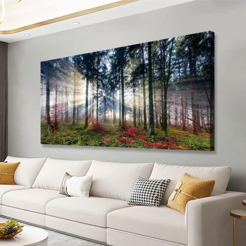 Nature Landscape Sunrise Tree Canvas Wall Art – 24×48 inches Wall Decoration for Living Room Forest Picture Artwork Painting Prints of Trees for Bedroom and Home Décor