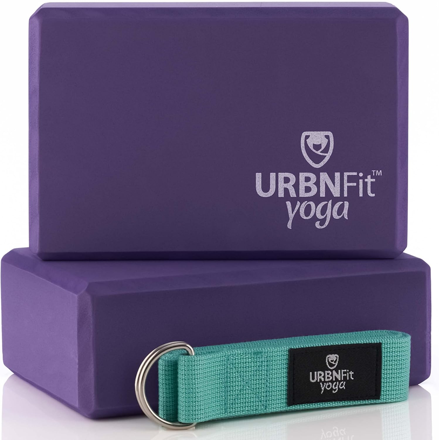 URBNFit Yoga Blocks 2 Pack - Sturdy Foam Yoga Block Set with Strap for Exercise, Pilates Workout, Stretching, Meditation, Stability - High Density Non Slip Brick, Fitness Accessories