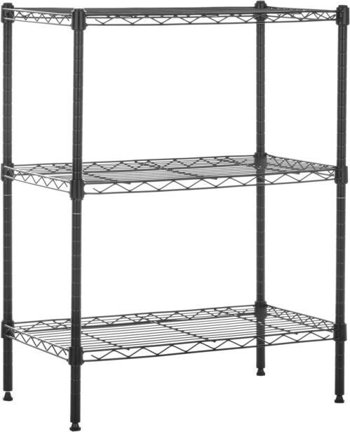 Amazon Basics 3-Shelf Adjustable Heavy Duty Steel Wire Rack Storage Shelving Organizer for Kitchen, Garage, 23.2″ L x 13.4″ W x 30″ H, Black