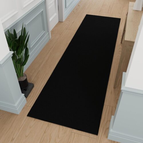 Machine Washable Modern Solid Design Non-Slip Rubberback 3×10 Traditional Runner Rug for Hallway, Kitchen, Bedroom, Living Room, 2’7″ x 9’10”, Black