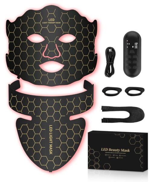 Yahi Red Light Therapy for Face, Led Face Mask Light Therapy, 7 Colors LED Face & Neck Mask Light Therapy At Home, Black