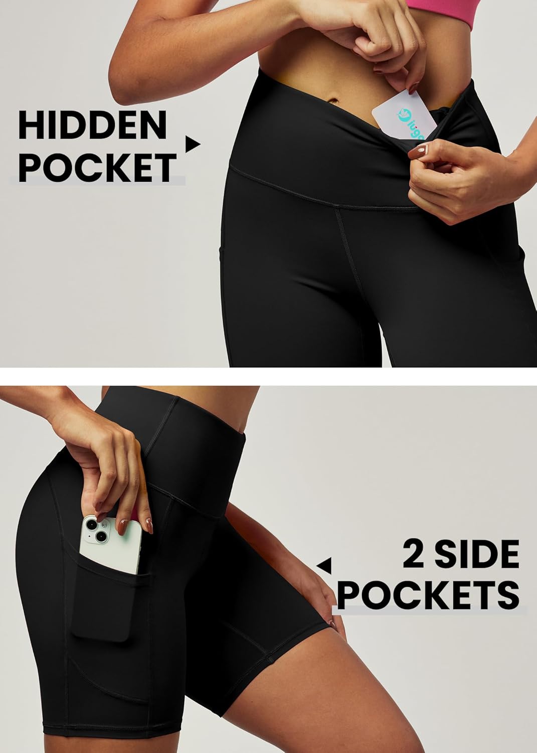 IUGA Biker Shorts Women 6" Tummy Control Workout Shorts Women with Pockets High Waisted Yoga Running Gym Spandex Compression - Image 3