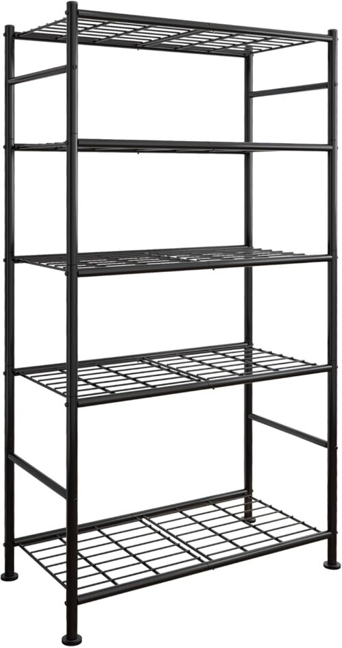Storage Shelves – 5 Tier Shelf Organizer, Heavy Duty Garage Shelving Unit with Leveling Feet, Stable Metal Shelves Organizer for Pantry, Kitchen and Closet, 33.1″ W X 12.6″ D X 72.0″ H, Black