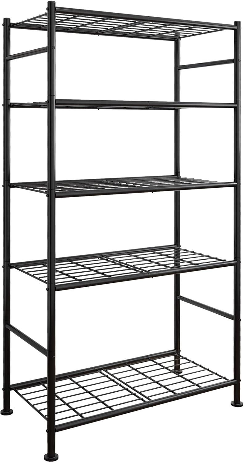 Storage Shelves - 5 Tier Shelf Organizer, Heavy Duty Garage Shelving Unit with Leveling Feet, Stable Metal Shelves Organizer for Pantry, Kitchen and Closet, 33.1" W X 12.6" D X 72.0" H, Black