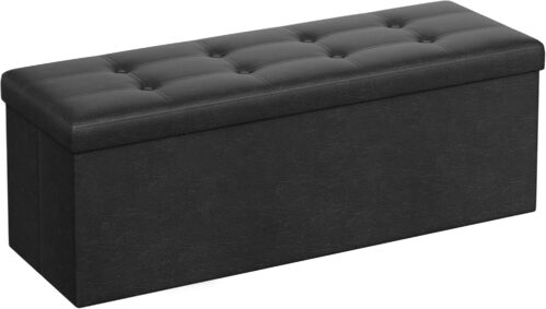 SONGMICS MAZIE Collection – 43 Inches Folding Storage Ottoman Bench, Ottoman with Storage, Foot Rest Stool, Load 660 lb, for Living Room, Synthetic Leather, Black ULSF701