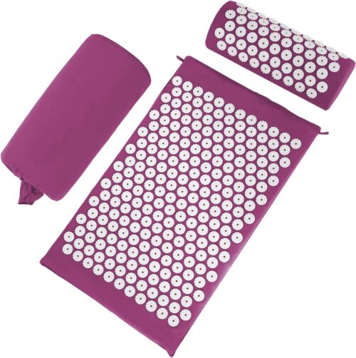 Acupressure Mat Set, Acupuncture Point Massage Pillow, Relieving Back and Neck Pain, Muscle Relaxation and Stress Reduction, Sciatica Relief, Suitable for Men and Women, Carry a Handbag, Purple