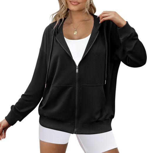 Zeagoo Women’s Lightweight Hoodies Full Zip Up Oversized Sweatshirts with Pockets Long Sleeve Thin Casual Hooded Jackets