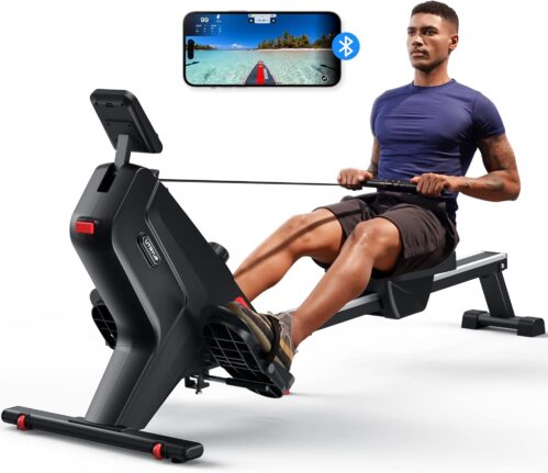 Magnetic Rowing Machines for Home (R05), Water Rowing (R10), 16 Levels of Quiet Resistance Foldable Compact Rowing Machine 350 LB Weight Capacity with Bluetooth, App Supported, Tablet Holder