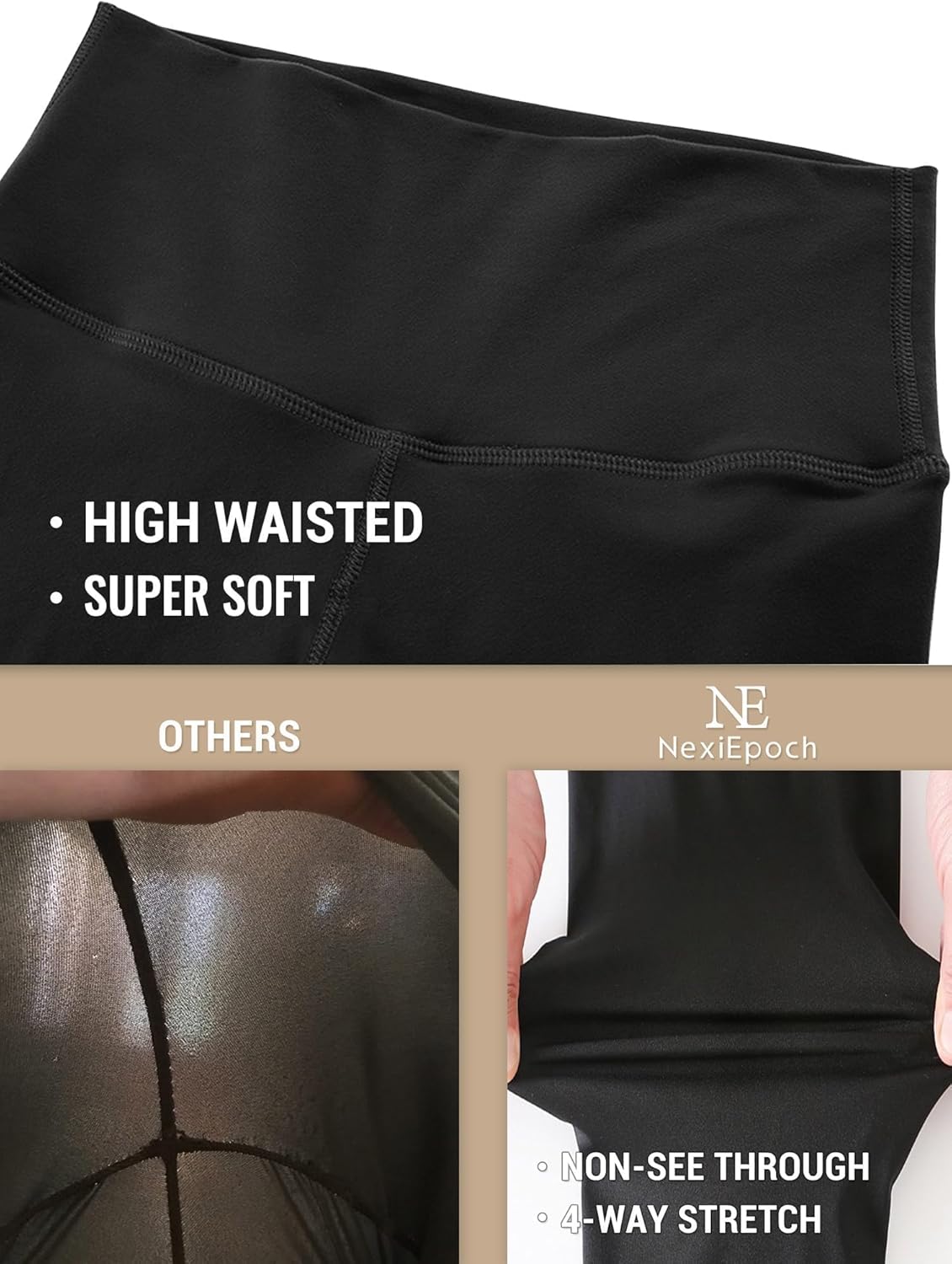 NexiEpoch 4 Pack Leggings for Women - High Waisted Tummy Control Soft Black Capri Yoga Pants with Pockets for Workout - Image 4