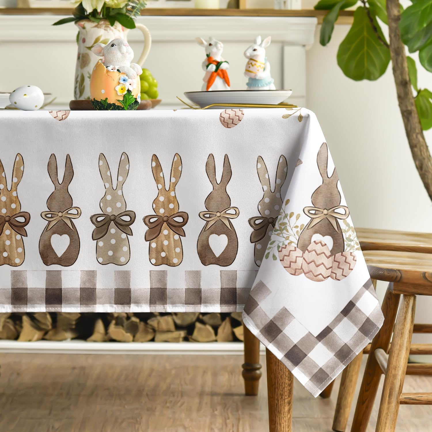 Horaldaily Easter Tablecloth 60×84 Inch Rectangular, Spring Carrots Bunny Washable Table Cover for Party Picnic Dinner Decor - Image 3