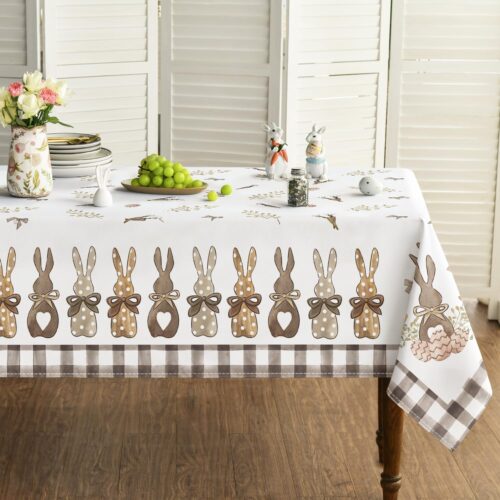 Horaldaily Easter Tablecloth 60×84 Inch Rectangular, Spring Carrots Bunny Washable Table Cover for Party Picnic Dinner Decor