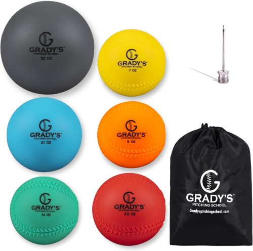Grady’s Pitching School Weighted Velocity Training Ball Set – Seam & Seamless Options for Pitching & Arm Strength + Set of 6 Balls + Carrying Case