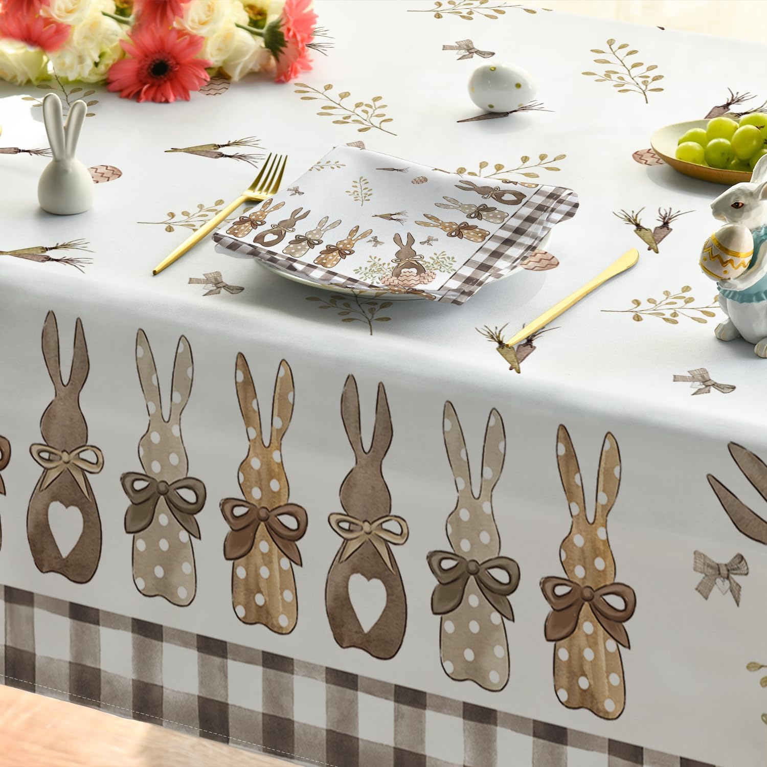 Horaldaily Easter Tablecloth 60×84 Inch Rectangular, Spring Carrots Bunny Washable Table Cover for Party Picnic Dinner Decor - Image 5
