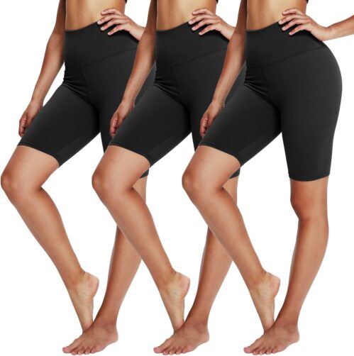 3 Pack Biker Shorts for Women – 8″ Black High Waisted Tummy Control for Gym Workout Athletic Cheerleading Yoga
