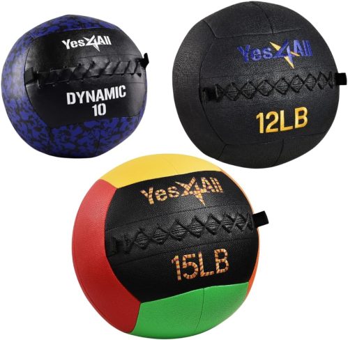 Yes4All Wall Ball, Soft Leather Weighted Iron Sand Med Ball for Dynamic Multifunctional Exercise, 6lbs – 30lbs