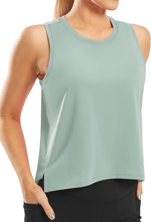 JOYSPELS Ice Silk Crop Workout Tank Tops for Women Cool-Dry Sleeveless Loose Fit Yoga Shirts