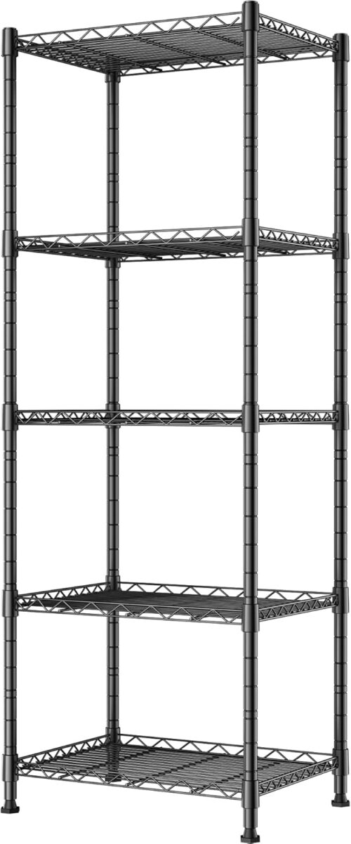 REGILLER 5-Wire Shelving Metal Storage Rack Adjustable Shelves,Standing Storage Shelf Units for Laundry Bathroom Kitchen Pantry Closet(Black,11.8″ D x 16.6″ W x 53.5″ H)