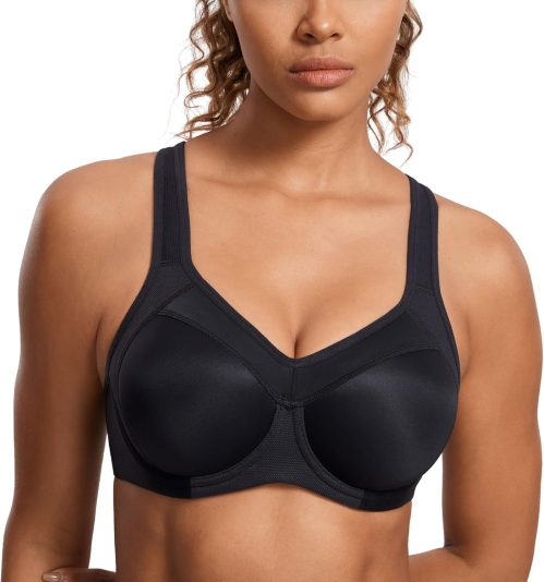 SYROKAN Women’s Full Support High Impact Racerback Lightly Lined Underwire Sports Bra