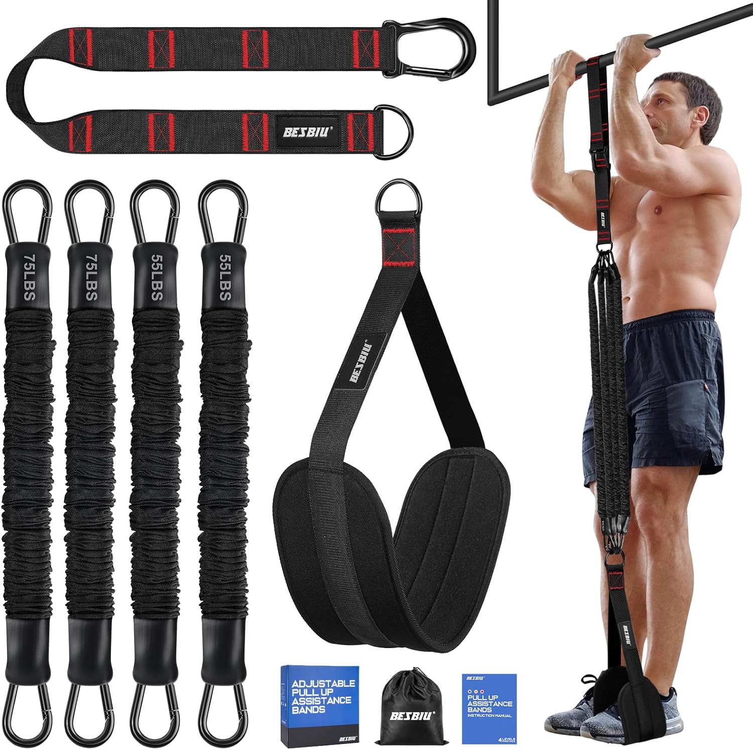 Heavy Pull Up Assistance Bands 260lbs - Resistance Bands for Pull Ups & Strength Training - Height Adjustable