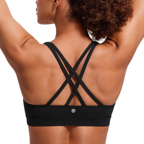 CRZ YOGA Women’s Strappy Sports Bras Fitness Workout Padded Yoga Top Criss Cross Back Cami