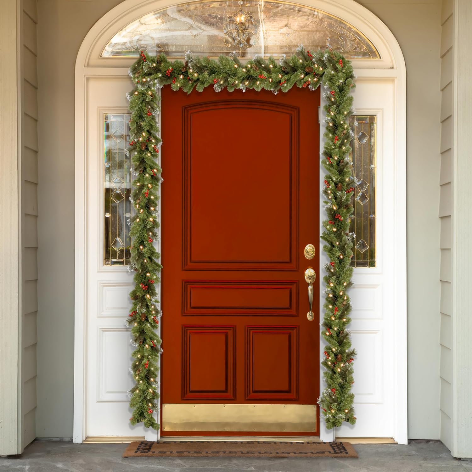 National Tree Company Pre-Lit Artificial Christmas Garland, Green, Crestwood Spruce, White Lights, Decorated with Glitter, Pinecones, Berry Clusters, Battery Operated, Christmas Collection, 9 Feet - Image 2