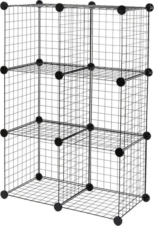 Amazon Basics 6-Cube Wire Grid Stackable Storage Shelves, 12 x 12-Inches, Black, 12.6″D x 26″W x 38″H