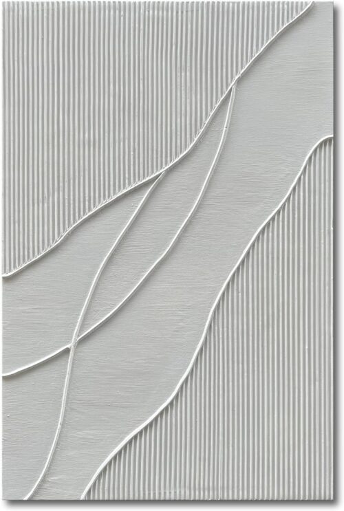 NANKAI Art Hand-Painted Thick Texture White Minimalist Oil Painting 45×30 inch Large Home Wall Decorative Art Oil Painting