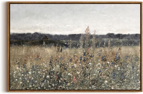 InSimSea Framed Canvas Wall Art Vintage Decor, Large Wall Art, Meadow with Flowers Landscape Wall Art Prints Decor, Modern Farmhouse Decor, Cottagecore Bedroom Bathroom Office Decor, 20″x30″