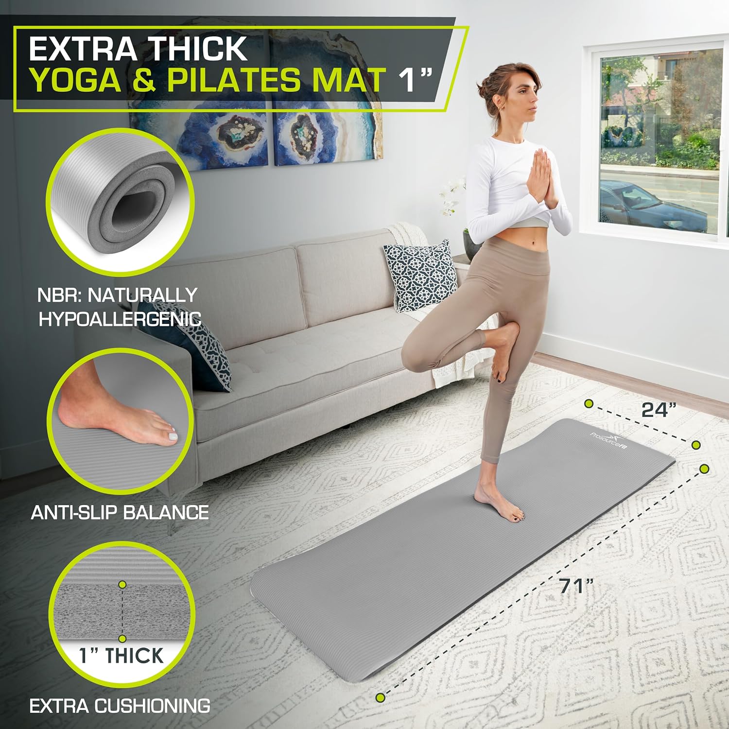 ProsourceFit Extra Thick Yoga and Pilates Mat ½” (13mm), 71-inch Long High Density Exercise Mat with Comfort Foam and Carrying Strap - Image 3