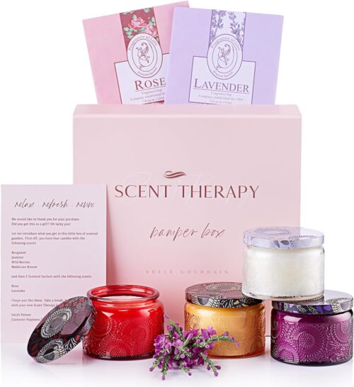 Aromatherapy Candle Gift Set for Women- Scented Candles for Home, Unique Decor Present for Women’s Day, Birthday, Bridesmaid, Anniversary Candle Set with Scented Sachets- Pampering Gift Sets, Women