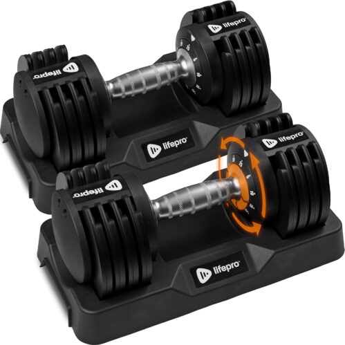 LifePro Adjustable Dumbbell Set/Single – 90lb, 25lb Dumbbells Set of 2, and Single piece – Quick Change Rotating Hand Weights for Women/Men at Home Gym Weight System, Ideal for Home Strength Training