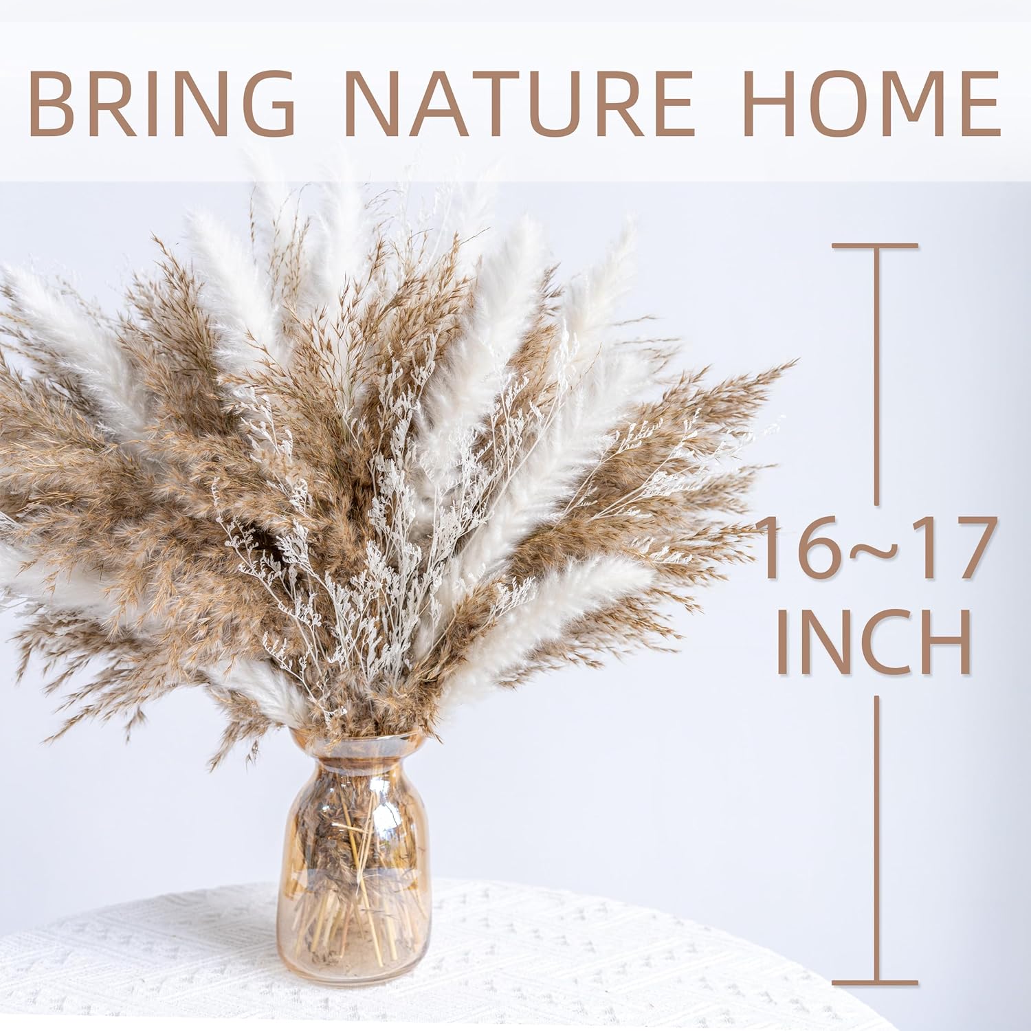 WILD AUTUMN Pampas Grass Decor dreid Flowers Fluffy pompas Grass vase Filler White Pampas Wedding Boho deocr Flowers Home Table Decor, Rustic Farmhouse (02-30White&20Brown) - Image 3