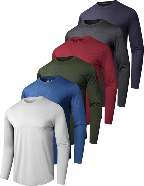 6 Pack Men’s Quick Dry Long Sleeve Shirts Moisture Wicking Sun Protection Performance T-Shirt for Casual Workout