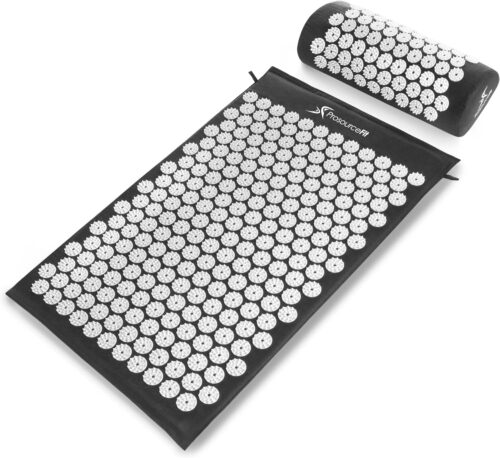 ProsourceFit Acupressure Mat and Pillow Set for Back/Neck Pain Relief and Muscle Relaxation, Black